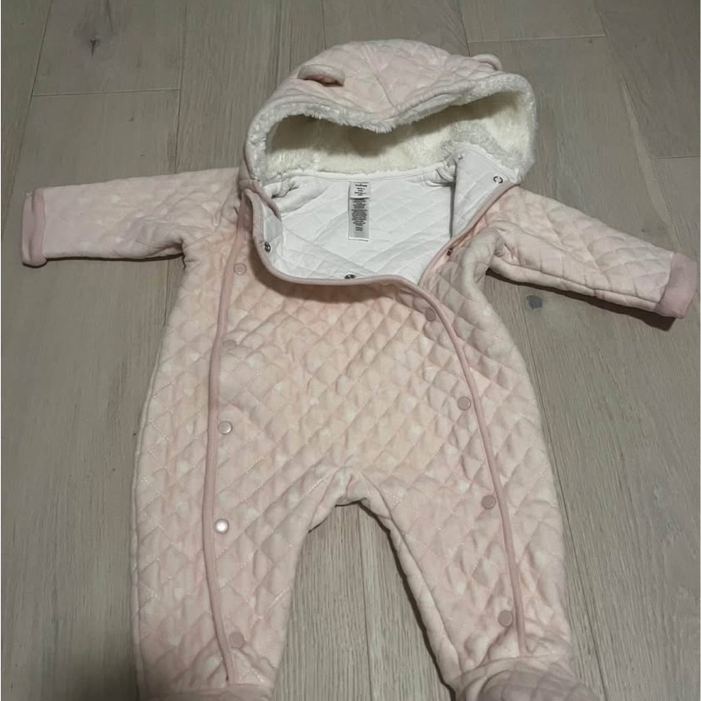 Nordstrom Quilted Pink Hooded Baby One Piece - 6M
